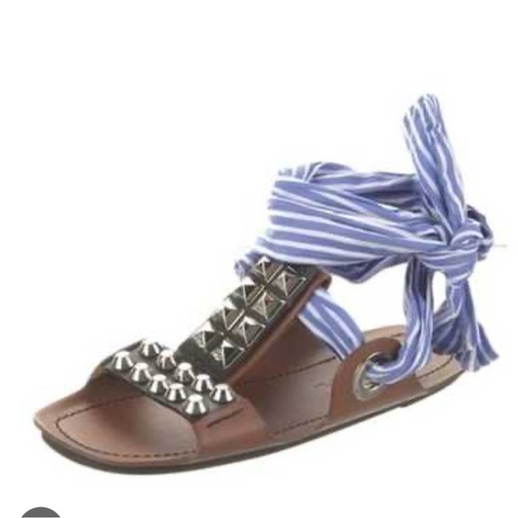Prada Brown and Blue Striped Sandals - Picture 1 of 10